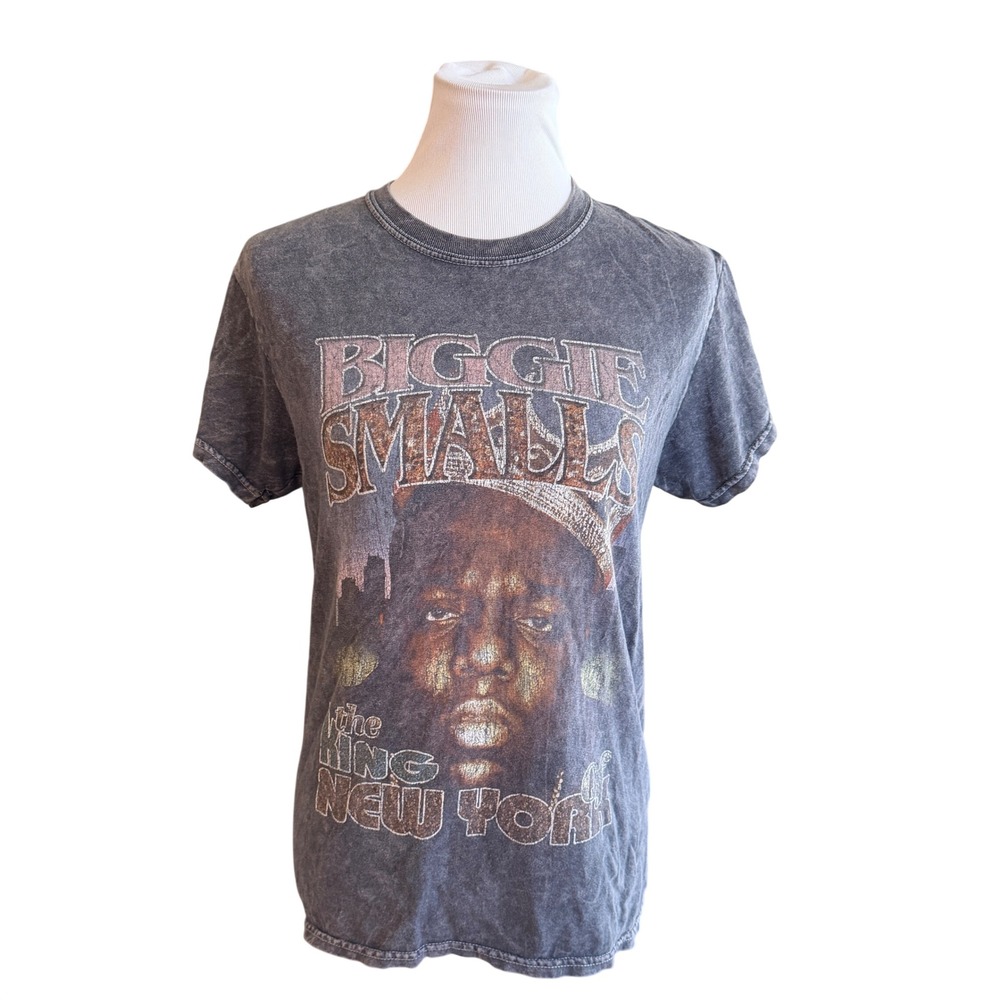 The Notorious B.I.G. Graphic Tee Womens SM Gray Biggie Smalls Acid Wash Shirt
